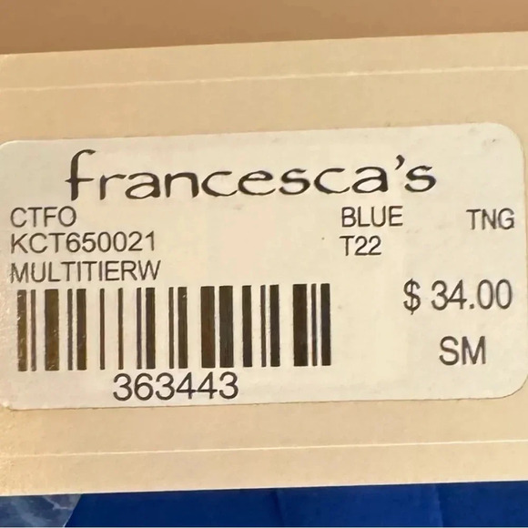 NWT Francesca’s Blue Sleeveless Top Blouse Layered Gold Back Button Small - Picture 5 of 7